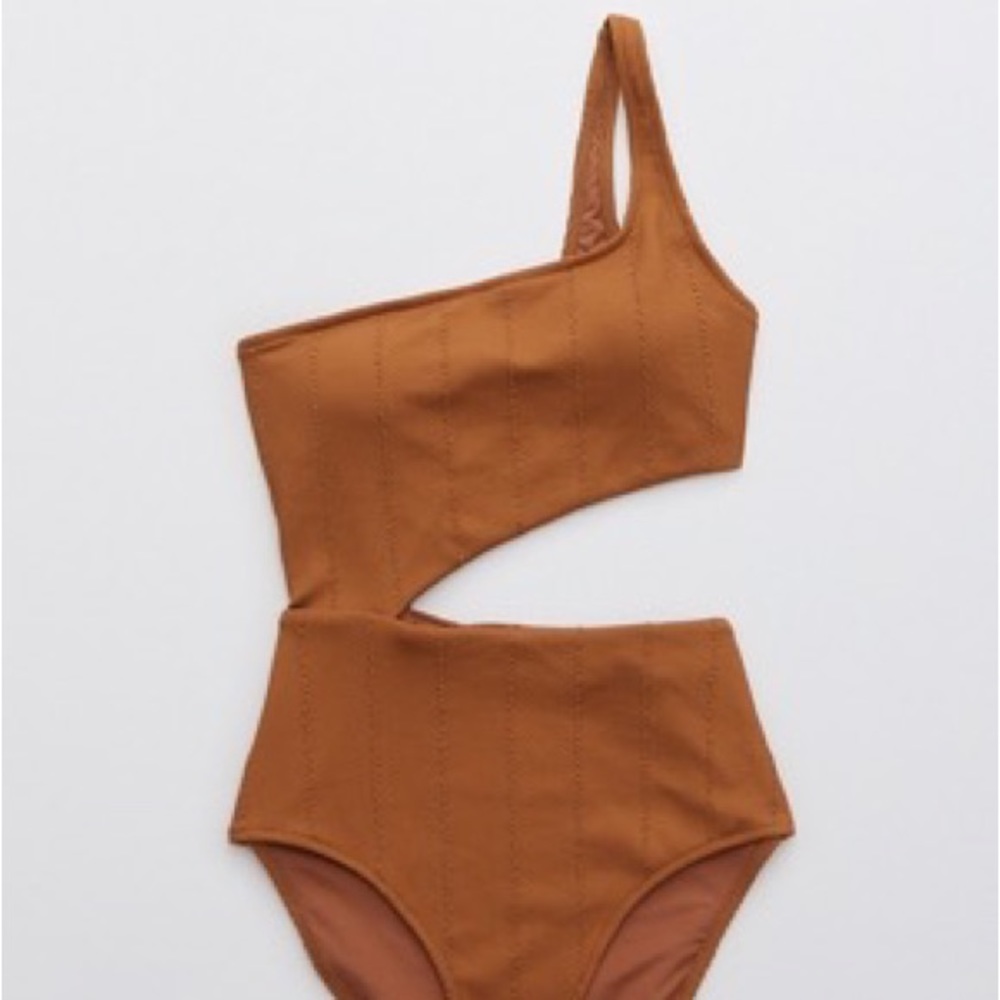 Aerie One-Shoulder Cutout One Piece - Brown